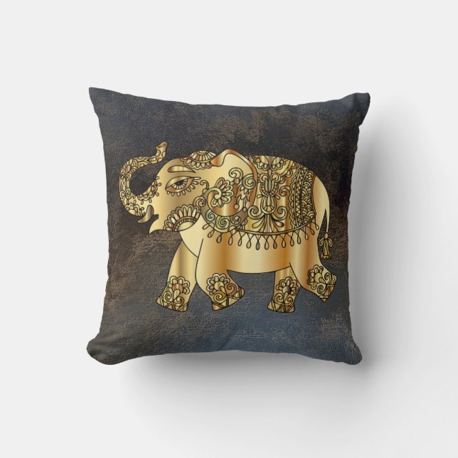 Elegant Gold Paisley Elephant, leder Kijk uit Kussen (Voorkant)