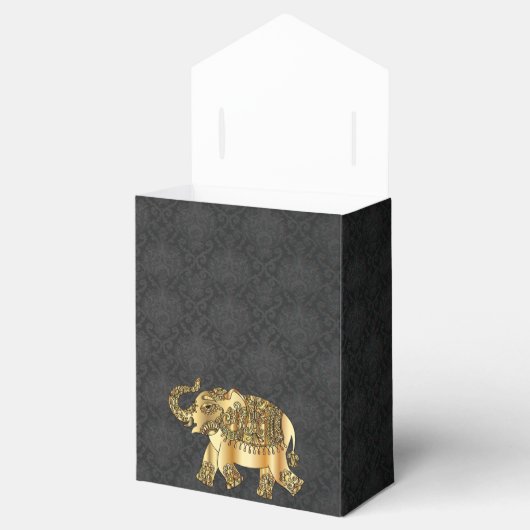 Elegant Gold Paisley Floral Elephant, Black Damask Bedankdoosjes (Geopend)