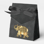 Elegant Gold Paisley Floral Elephant, Black Damask Bedankdoosjes (Voorkant Zijde)
