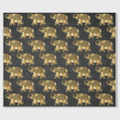 Elegant Gold Paisley Floral Elephant, Black Damask Cadeaupapier (Vlak)