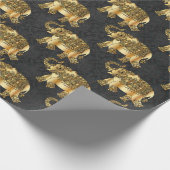 Elegant Gold Paisley Floral Elephant, Black Damask Cadeaupapier (Hoek)