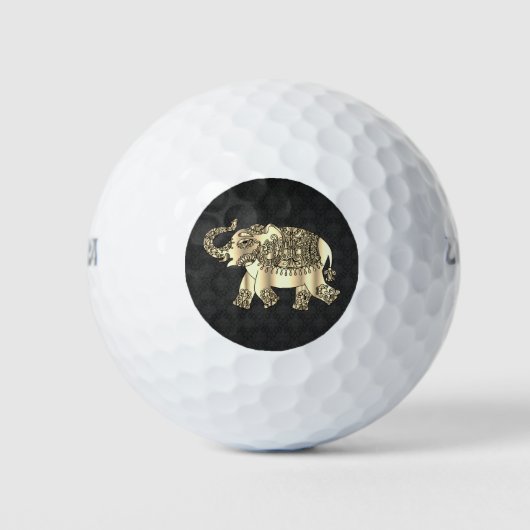 Elegant Gold Paisley Floral Elephant, Black Damask Golfballen (Voorkant)