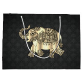 Elegant Gold Paisley Floral Elephant, Black Damask Groot Cadeauzakje (Achterkant)