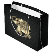 Elegant Gold Paisley Floral Elephant, Black Damask Groot Cadeauzakje (Achterkant Gekanteld)
