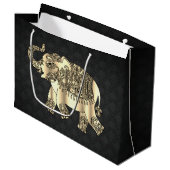 Elegant Gold Paisley Floral Elephant, Black Damask Groot Cadeauzakje (Voorkant Gekanteld)
