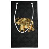Elegant Gold Paisley Floral Elephant, Black Damask Klein Cadeauzakje (Achterkant)