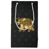 Elegant Gold Paisley Floral Elephant, Black Damask Klein Cadeauzakje (Voorkant)