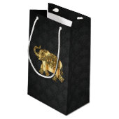 Elegant Gold Paisley Floral Elephant, Black Damask Klein Cadeauzakje (Achterkant Gekanteld)