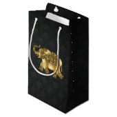 Elegant Gold Paisley Floral Elephant, Black Damask Klein Cadeauzakje (Voorkant Gekanteld)