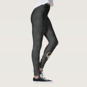 Elegant Gold Paisley Floral Elephant, Black Damask Leggings (Rechts)