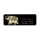 Elegant Gold Paisley Floral Elephant, Black Etiket (Voorkant)
