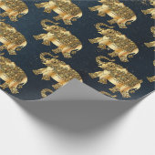 Elegant Gold Paisley Floral Elephant, Donkerblauw Cadeaupapier (Hoek)