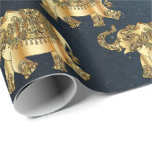 Elegant Gold Paisley Floral Elephant, Donkerblauw Cadeaupapier (Rol Hoek)