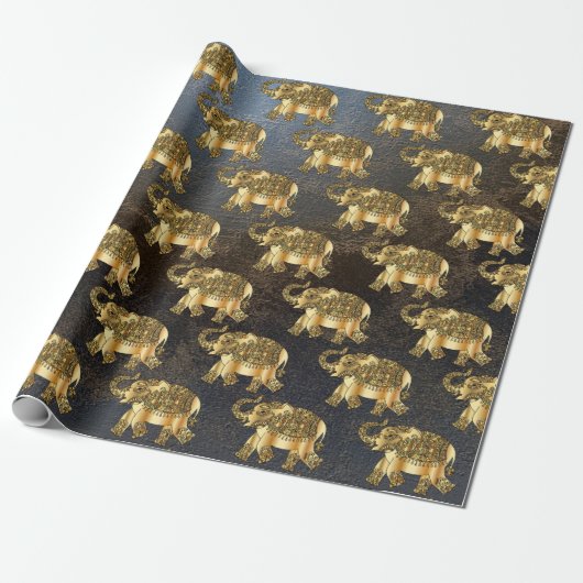 Elegant Gold Paisley Floral Elephant, leder Kijk u Cadeaupapier (Uitgerold)