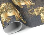 Elegant Gold Paisley Floral Elephant, leder Kijk u Cadeaupapier (Rol Hoek)