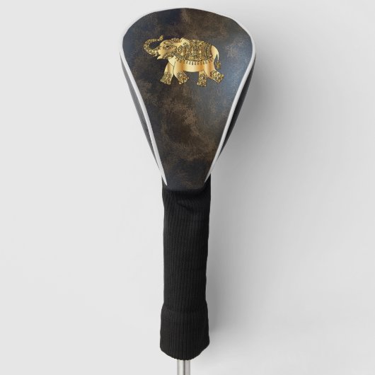 Elegant Gold Paisley Floral Elephant, leder Kijk u Golfheadcover (Voorkant)