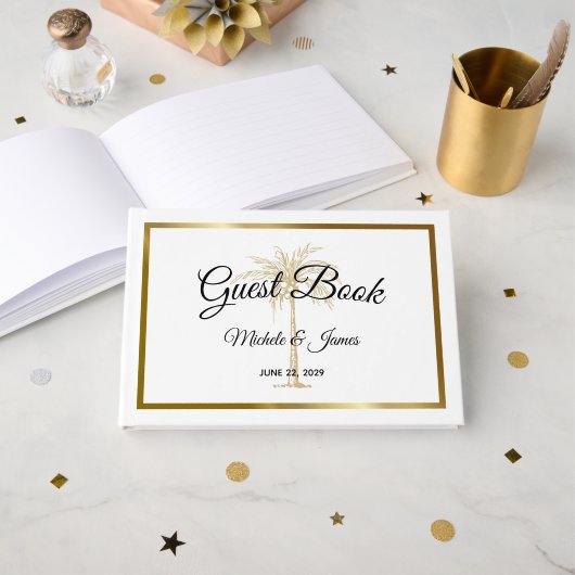 Elegant Gold Palm Tree Modern Tropical Wedding Gastenboek (Voorkant open)