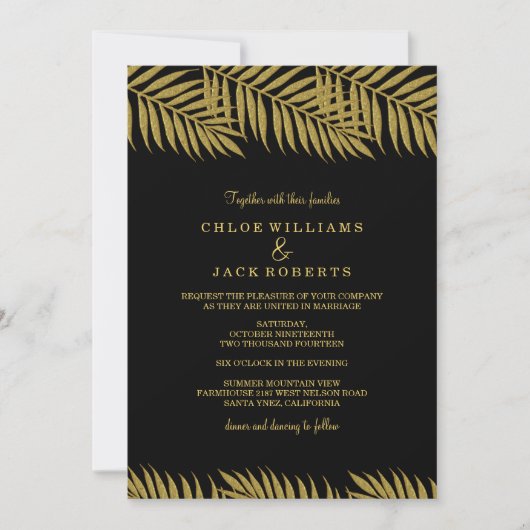 Elegant Gold Palm Tree Tropical Weduwen Invitation Kaart (Voorkant)