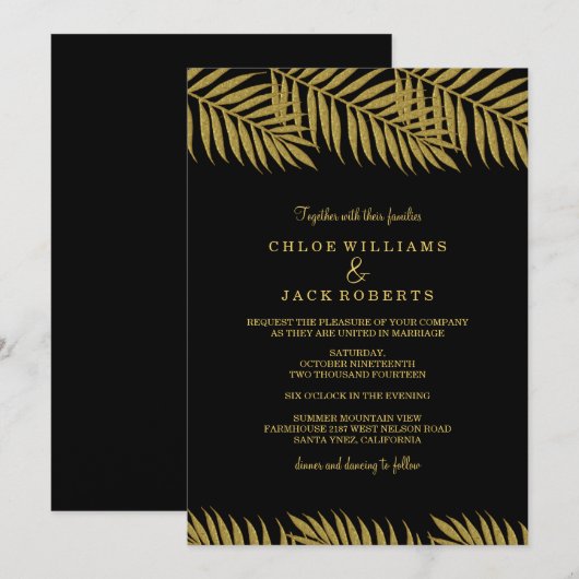 Elegant Gold Palm Tree Tropical Weduwen Invitation Kaart (Voorkant / Achterkant)