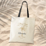 Elegant Gold Palm Tree Weddenschap Hartelijk dank Tote Bag<br><div class="desc">Pas deze zwarte en gouden canvas tas aan met uw speciale aanraking. Dit moderne ontwerp is voorzien van modern script, zwarte en goudtekst, inclusief een artistieke palmboom. Pas het aan met de naam van uw bruidsmeisje, de jouw naam en de trouwdatum. Neem contact met me op als je hulp of...</div>