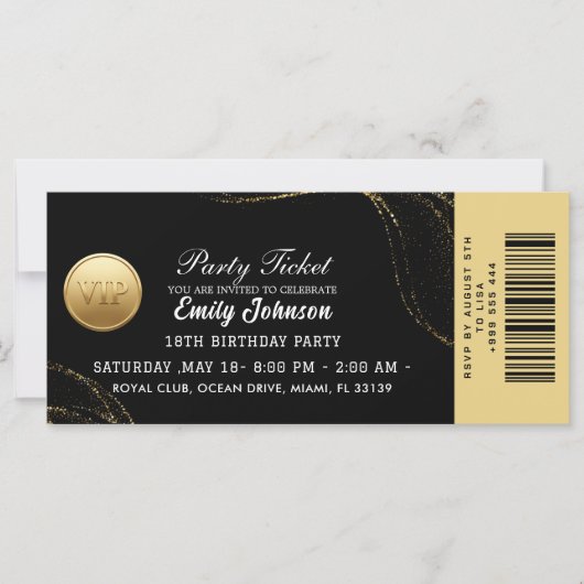 Elegant Gold Party Ticket Invitation (Voorkant)