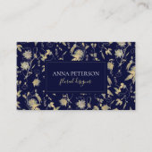 Elegant Gold Passion Flower Vine Dark Navy Blue Visitekaartje (Voorkant)