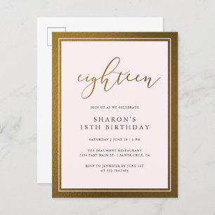 Elegant Gold & Pastel Pink 18e verjaardag Uitnodiging Briefkaart