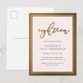 Elegant Gold & Pastel Pink 18e verjaardag Uitnodiging Briefkaart (Voorkant / Achterkant)