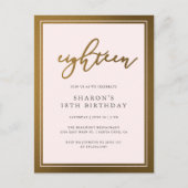 Elegant Gold & Pastel Pink 18e verjaardag Uitnodiging Briefkaart (Voorkant)