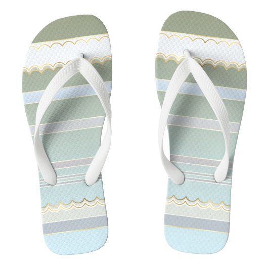 Elegant Gold Pastel Striped Beach Teenslippers (Voetbed)