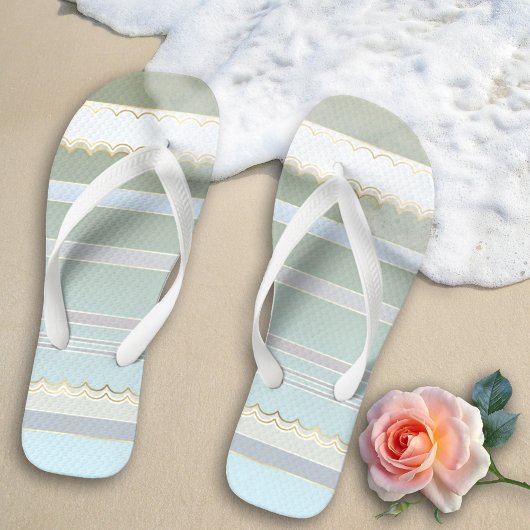 Elegant Gold Pastel Striped Beach Teenslippers