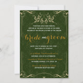 Elegant Gold Pattern in Emerald BG Wedding Kaart (Voorkant)