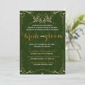 Elegant Gold Pattern in Emerald BG Wedding Kaart (Staand voorkant)