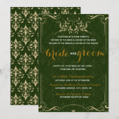 Elegant Gold Pattern in Emerald BG Wedding Kaart (Voorkant / Achterkant)