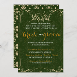 Elegant Gold Pattern in Emerald BG Wedding Kaart