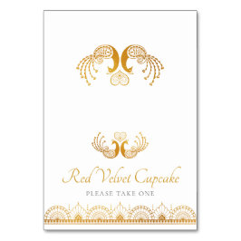 Elegant Gold Pattern Indian Wedding Buffet Label Kaart