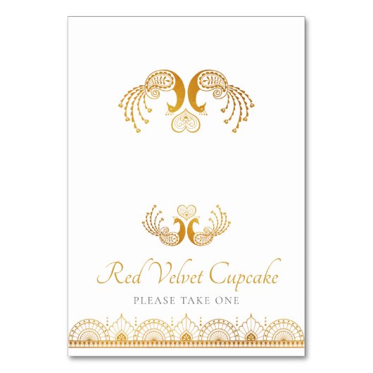 Elegant Gold Pattern Indian Wedding Buffet Label Kaart (Voorkant)