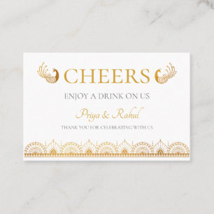 Elegant Gold Pattern Indian Wedding Drink Ticket