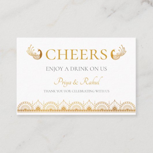 Elegant Gold Pattern Indian Wedding Drink Ticket (Voorkant)