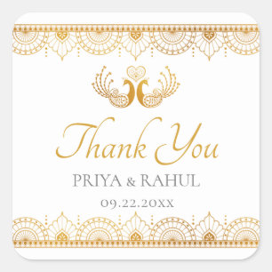 Elegant Gold Pattern Indian Wedding Favor Vierkante Sticker