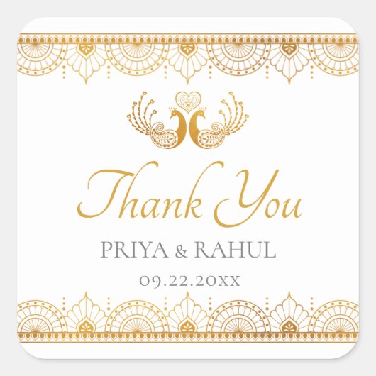 Elegant Gold Pattern Indian Wedding Favor Vierkante Sticker (Voorkant)