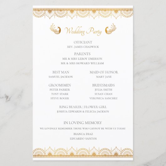 Elegant Gold Pattern Indian Wedding Program (Achterkant)