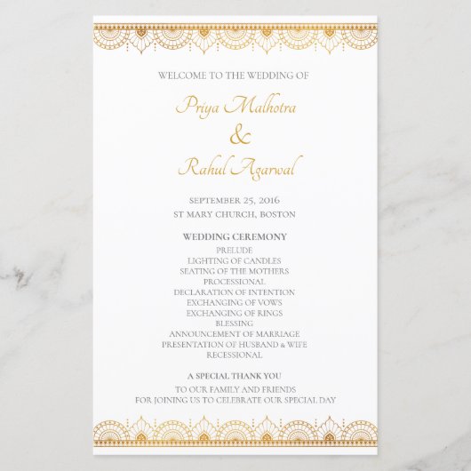 Elegant Gold Pattern Indian Wedding Program (Voorkant)