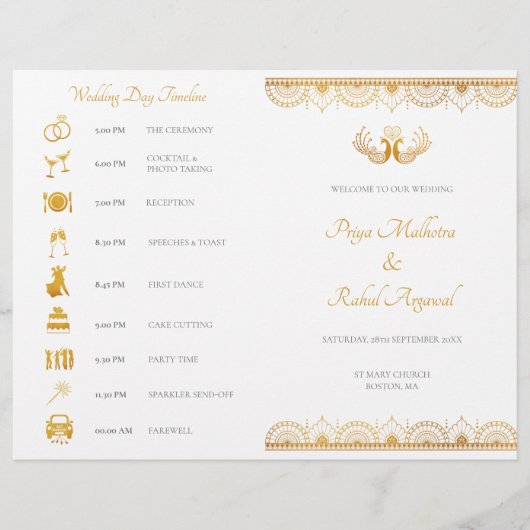 Elegant Gold Pattern Indian Wedding Program (Voorkant)