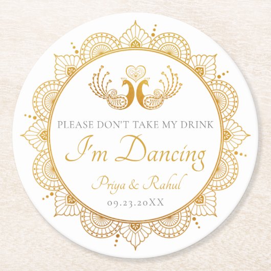 Elegant Gold Pattern Indian Wedding Ronde Kartonnen Onderzetter (Voorkant)