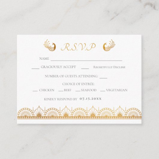 Elegant Gold Pattern Indian Wedding RSVP Informatiekaartje (Voorkant)