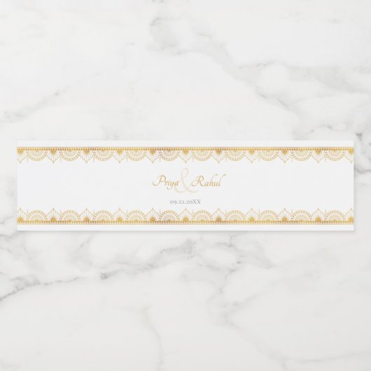 Elegant Gold Pattern Indian Wedding Waterfles Etiket (Enkel label)