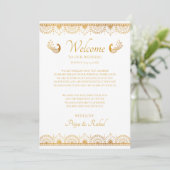 Elegant Gold Pattern Indian Wedding Welcome Note Kaart (Staand voorkant)