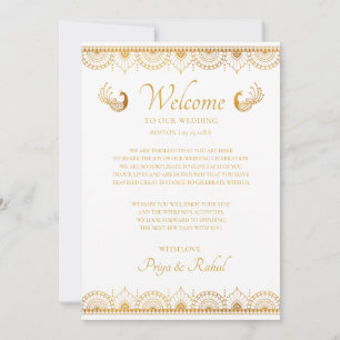 Elegant Gold Pattern Indian Wedding Welcome Note Kaart