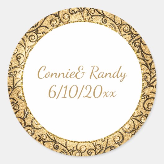 Elegant Gold Pattern Monogram Wedding Sticker (Voorkant)